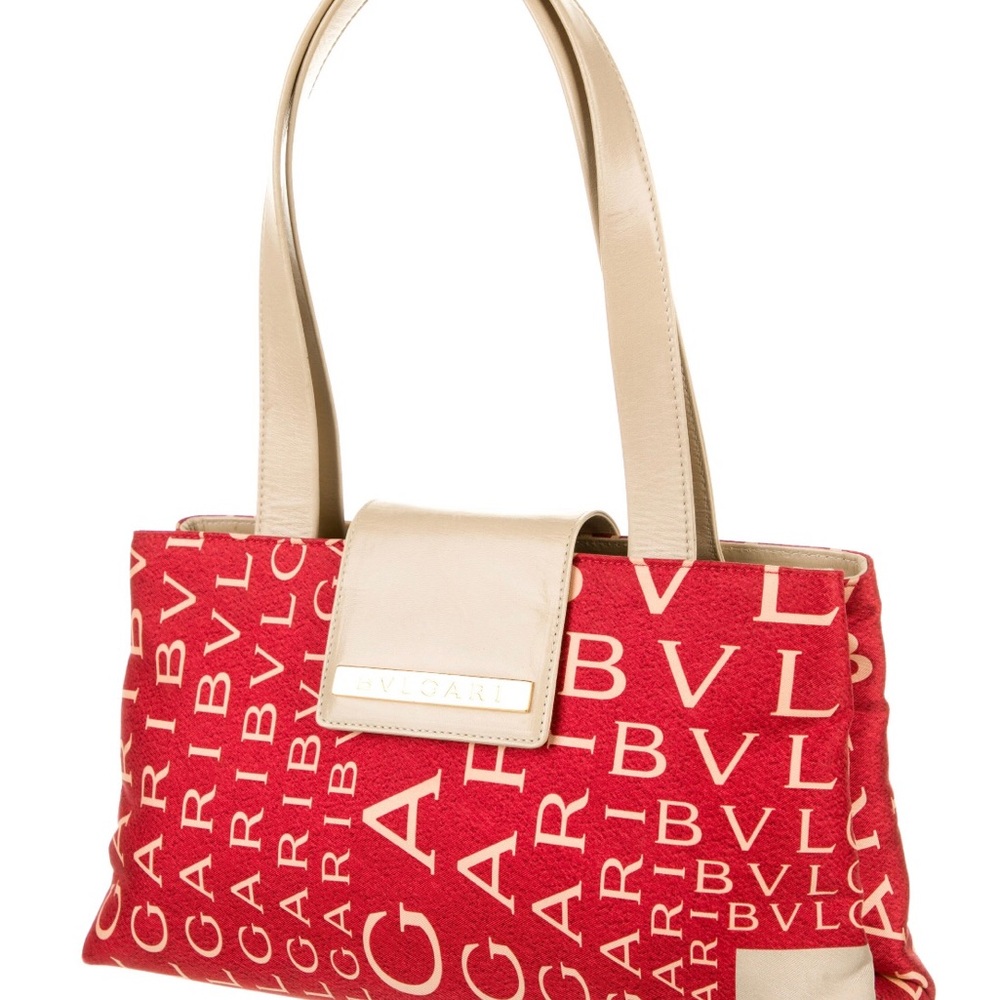 Authentic Bvlgari Red and Cream Shoulder Bag canvas